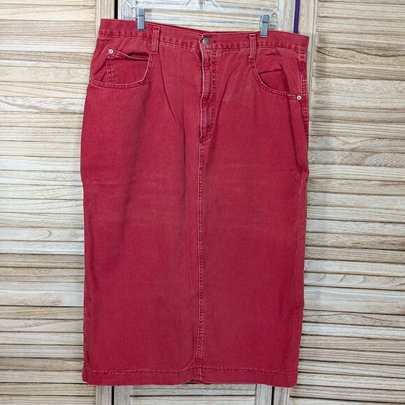 Venezia Red Denim Midi Skirt Size 20 - Picture 1 of 10